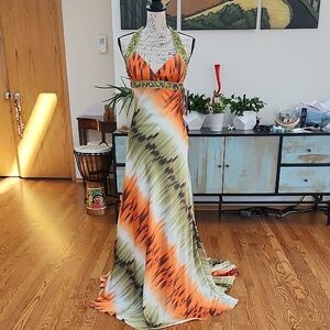 NEW - STUDIO 17 Halter Tie-Dye Beaded & Sequin Prom Dress